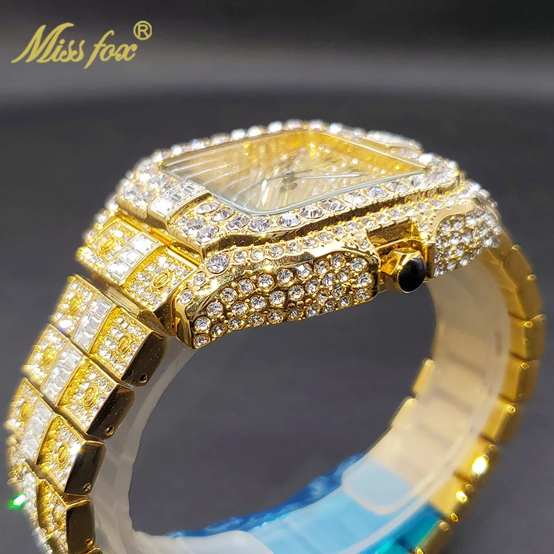 Diamond Men's Quartz Watch With Auto Date Waterproof Wristwatches For Male Unique Luxury Cool Iced Fashion Trends Timepieces New