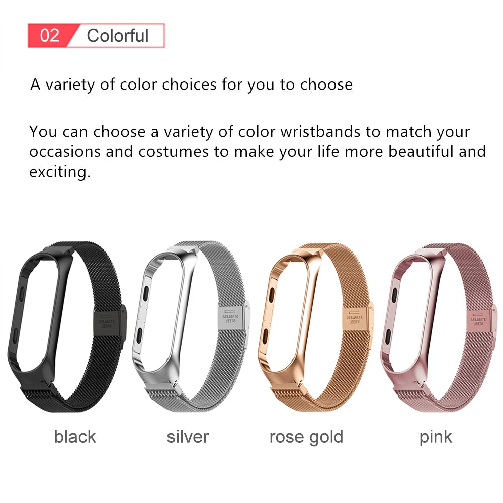 Smart Watch Strap For Xiaomi Mi Band 6 5 4 3 Watchbands Gold Sliver For Miband 6 5 4 Stainless Steel Sport Smartwatch Correas