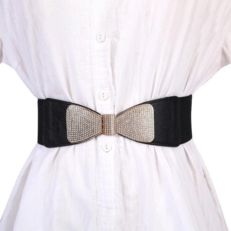 Beautiful Belts for Woman Beautiful Gold Color Metal Buckle 6cm Width Elastic Band Belt Versatile Tight Belts