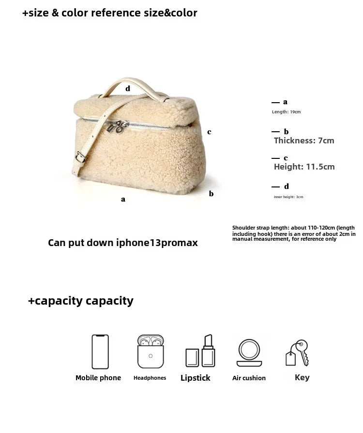 Ladies' bag 2025 new high-end retro wool lamb hand-held box bag niche design single shoulder crossbody bag