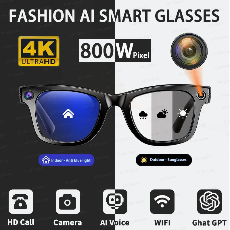 Fashion 8 Million Pixels SmartGlasses Recording Videos AI Photo Recognition Translation 270mAh IP65 Waterproof Bluetooth Glasses