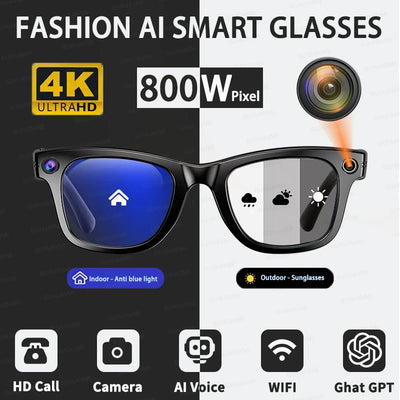 Fashion 8 Million Pixels SmartGlasses Recording Videos AI Photo Recognition Translation 270mAh IP65 Waterproof Bluetooth Glasses