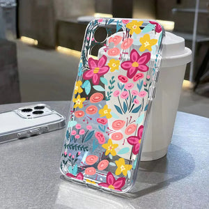 Silicone Flower Phone Case For iPhone 11 Funda iPhone 13 14 15 16 Pro Max 12 XR X XS 7 8 Plus SE 14promax Shockproof Clear Cover