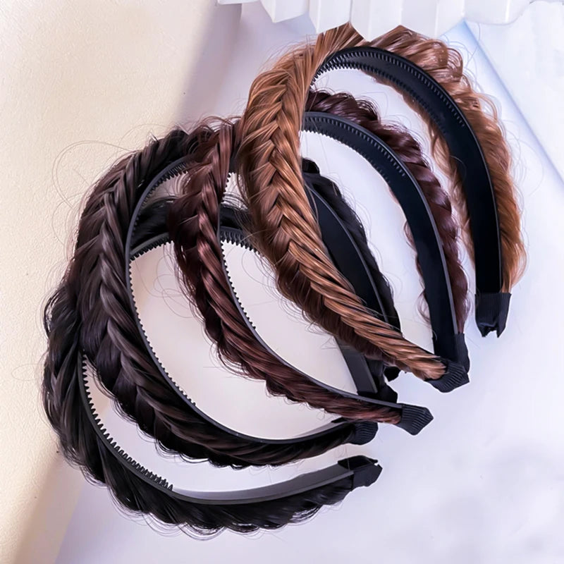 Wig Twist Headbands for Women Wide Fishbone Braids Hairbands Handmade Retro Head Hoop Hair Styling Headwear Hair Accessories