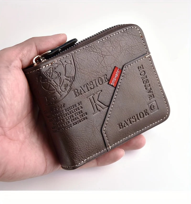 Men's Wallet Made of PU Wax Oil Skin Purse for Men Coin Purse Short Male Card Holder Wallets Zipper Around Money Coin Purse