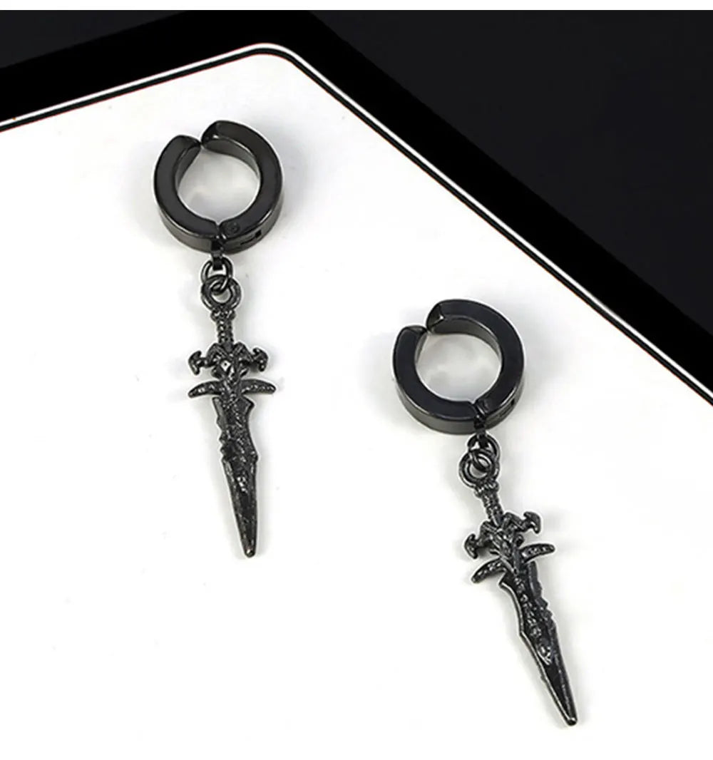 6 Pairs of Black Earrings Set Stainless Steel Pendant  Earring Set Men's Stud Earrings Men and Women Jewelry Ear Piercing Set