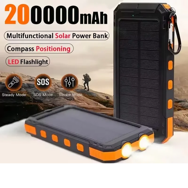 Solar 200000mAh Power Bank Portable Large Capacity Charger Compatible 120W Super Fast Charging For iPhone Samsun Huawei Xiaomi