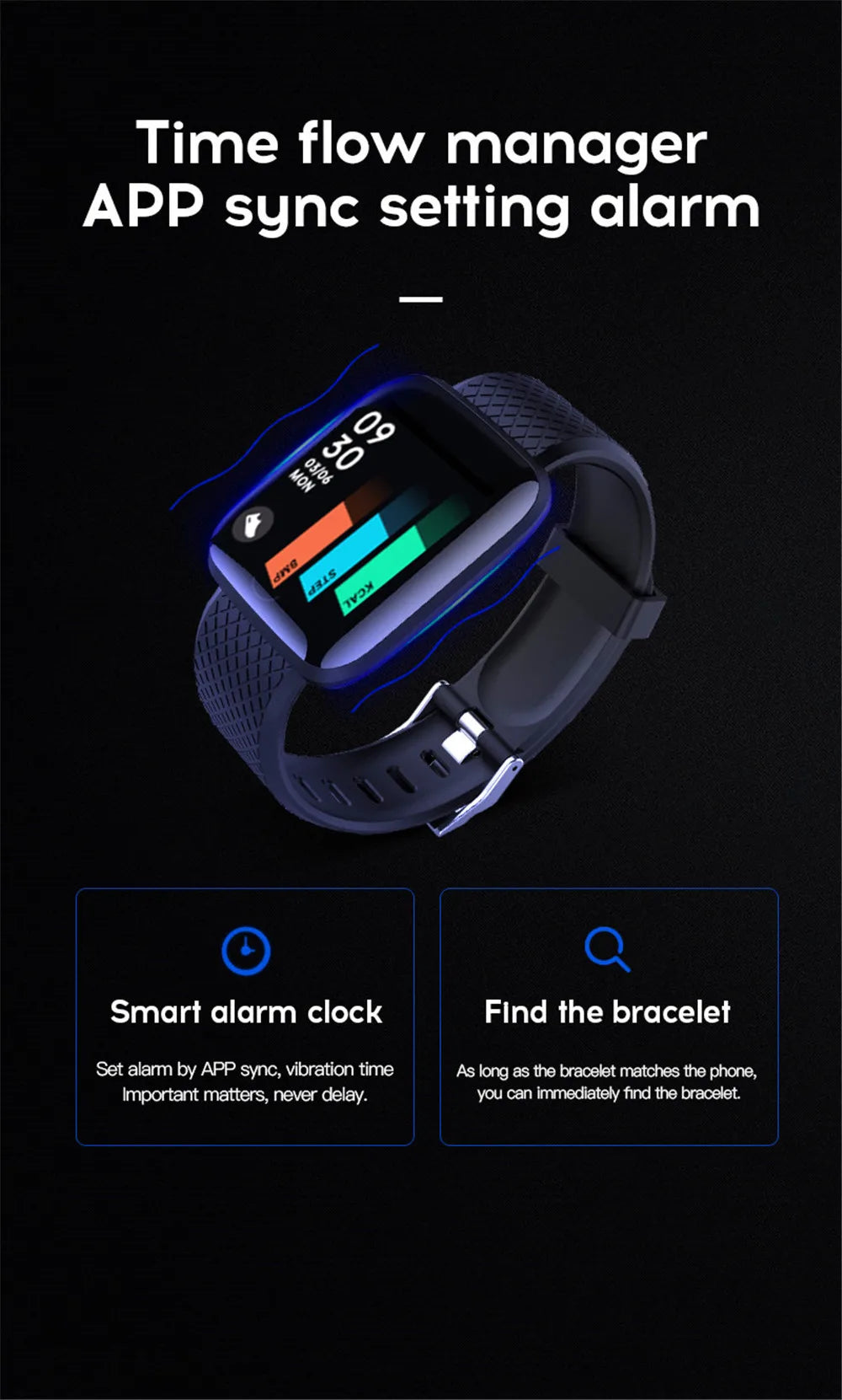 Smart Watch Sport Fitness Bracelet Control Music Message Display Pedometer Bluetooth Connect Smartwatch 116 Alarm Clock Weather