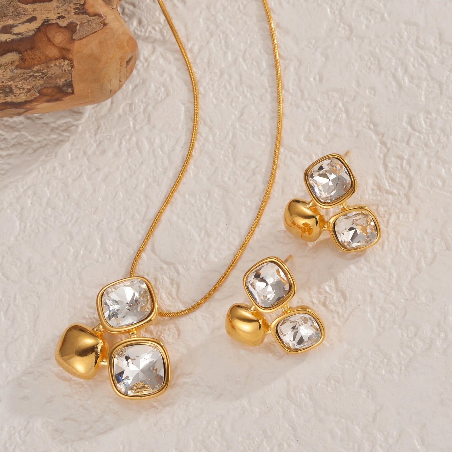 Freeteeme Various Style Necklace Earrings Set for Women Stainless Steel Bow Zircon Pendant Ear Studs Jewelry Set Birthday Gifts