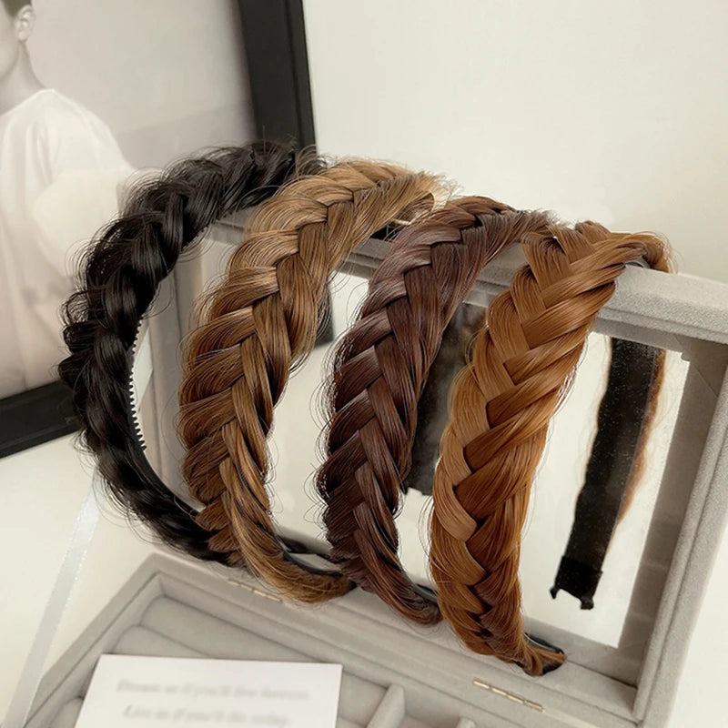 Wig Twist Headbands for Women Wide Fishbone Braids Hairbands Handmade Retro Head Hoop Hair Styling Headwear Hair Accessories