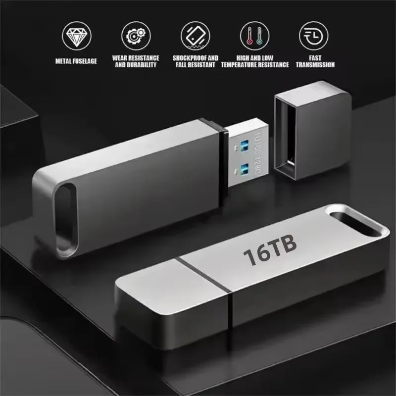 16TB Flash Drive USB 3.2 High Speed Transfer SSD High Capacity Metal Pen Drive Type C Portable Memory Waterproof U Drive