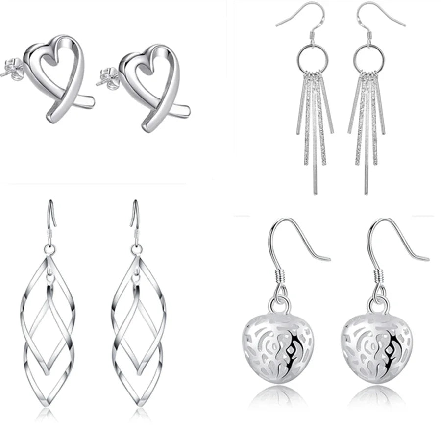 4 pair/LOT 925 sterling silver Earring set  color fashion charms earrings for women lady girl wedding jewelry  Cute