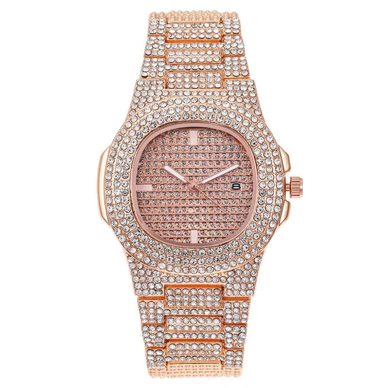 European and American popular hip-hop diamond watch rap men's quartz watch calendar starry sky steel belt full diamond watch