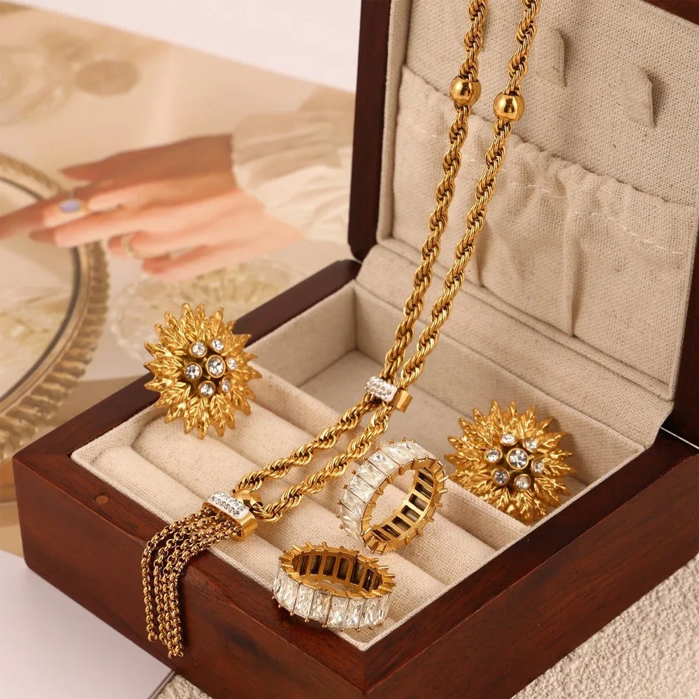 Women's Necklace Bracelet Ring Set Tassel Collarbone Chain Stainless Steel Fashionable and Versatile Jewelry Accessories