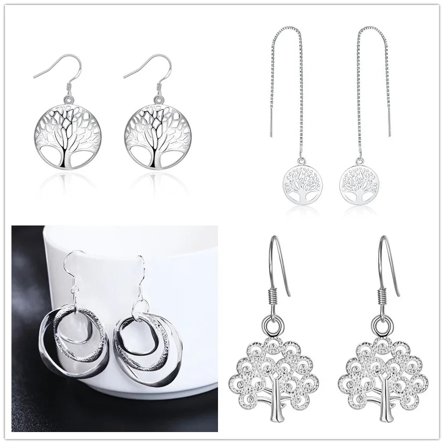 4 pair/LOT 925 sterling silver Earring set  color fashion charms earrings for women lady girl wedding jewelry  Cute