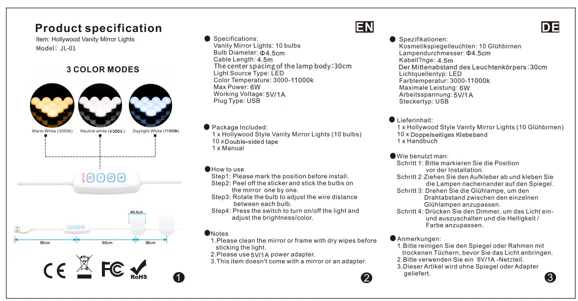 2025 Makeup Mirror LED Light Bulbs Vanity Lights USB Bathroom Dressing Table Lighting Dimmable LED Vanity Light For Mirror Light
