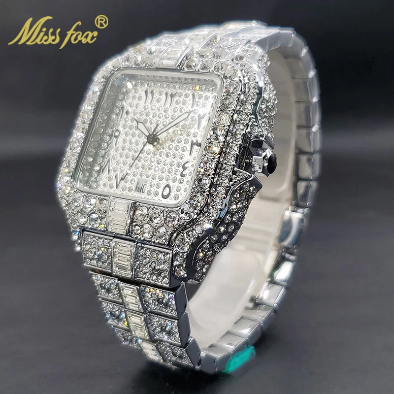 Diamond Men's Quartz Watch With Auto Date Waterproof Wristwatches For Male Unique Luxury Cool Iced Fashion Trends Timepieces New