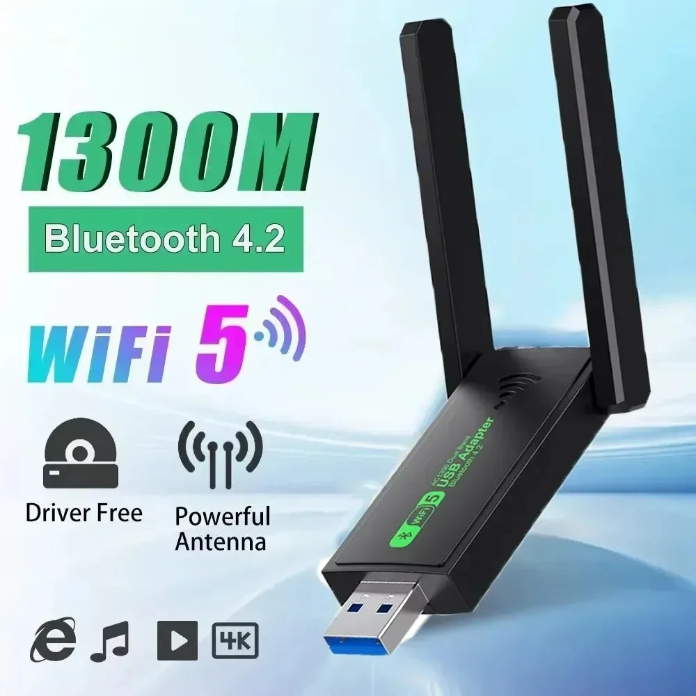 1300Mbps USB 3.0 WiFi Adapter Bluetooth 4.2 Receiver Transmitter Network Card Dual Band 2.4G/5GHz For Desktop Laptop PC
