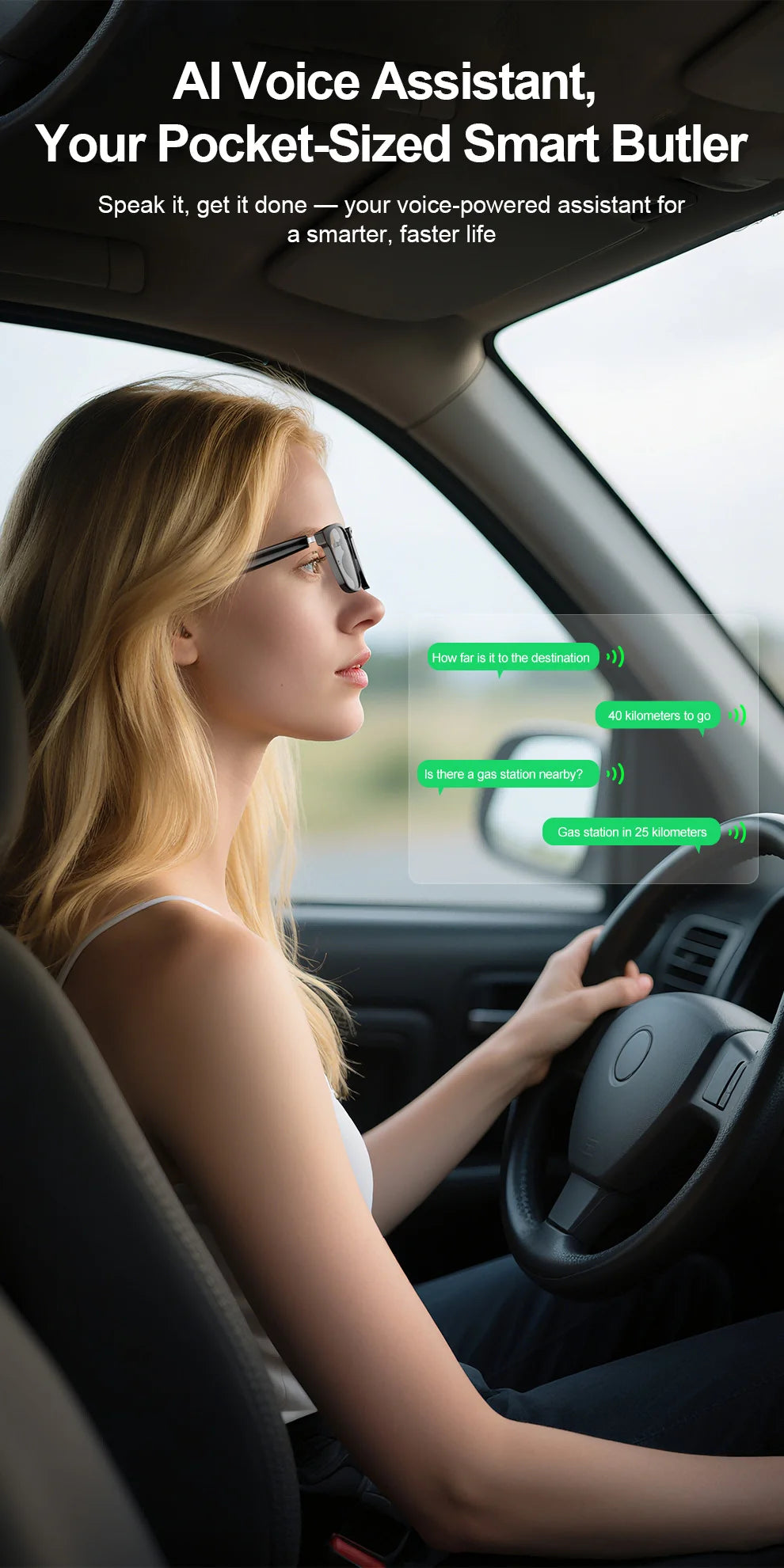 AI translation smart glasses with photochromic properties, Bluetooth for music playback and calls, multi-functional audio for dr