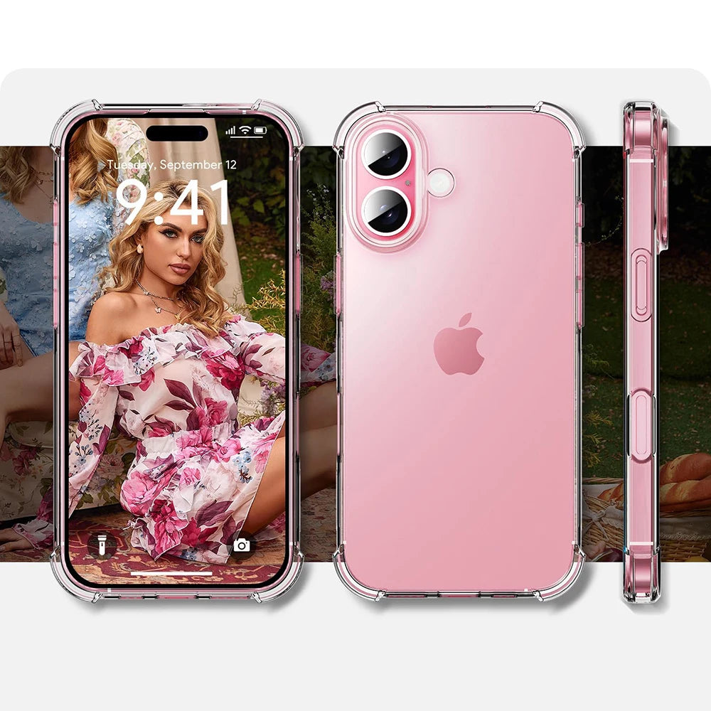 Shockproof Phone Silicone Soft Case For iPhone 16 15 14 13 12 11 Pro Max Plus Mini Clear Back Cover Ultra Thin TPU Shell Luxury