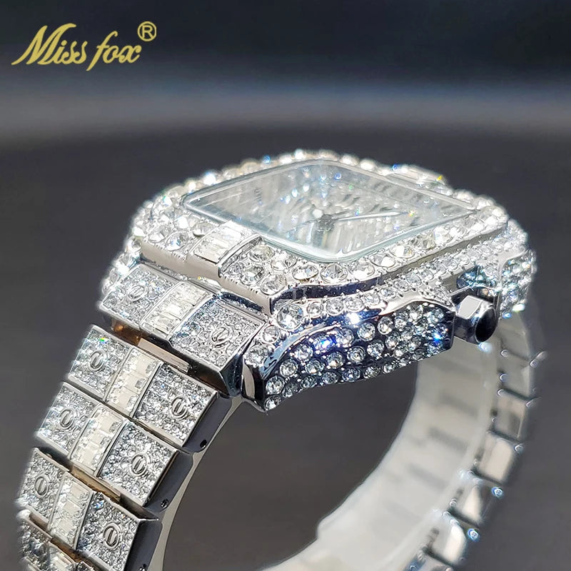 Diamond Men's Quartz Watch With Auto Date Waterproof Wristwatches For Male Unique Luxury Cool Iced Fashion Trends Timepieces New