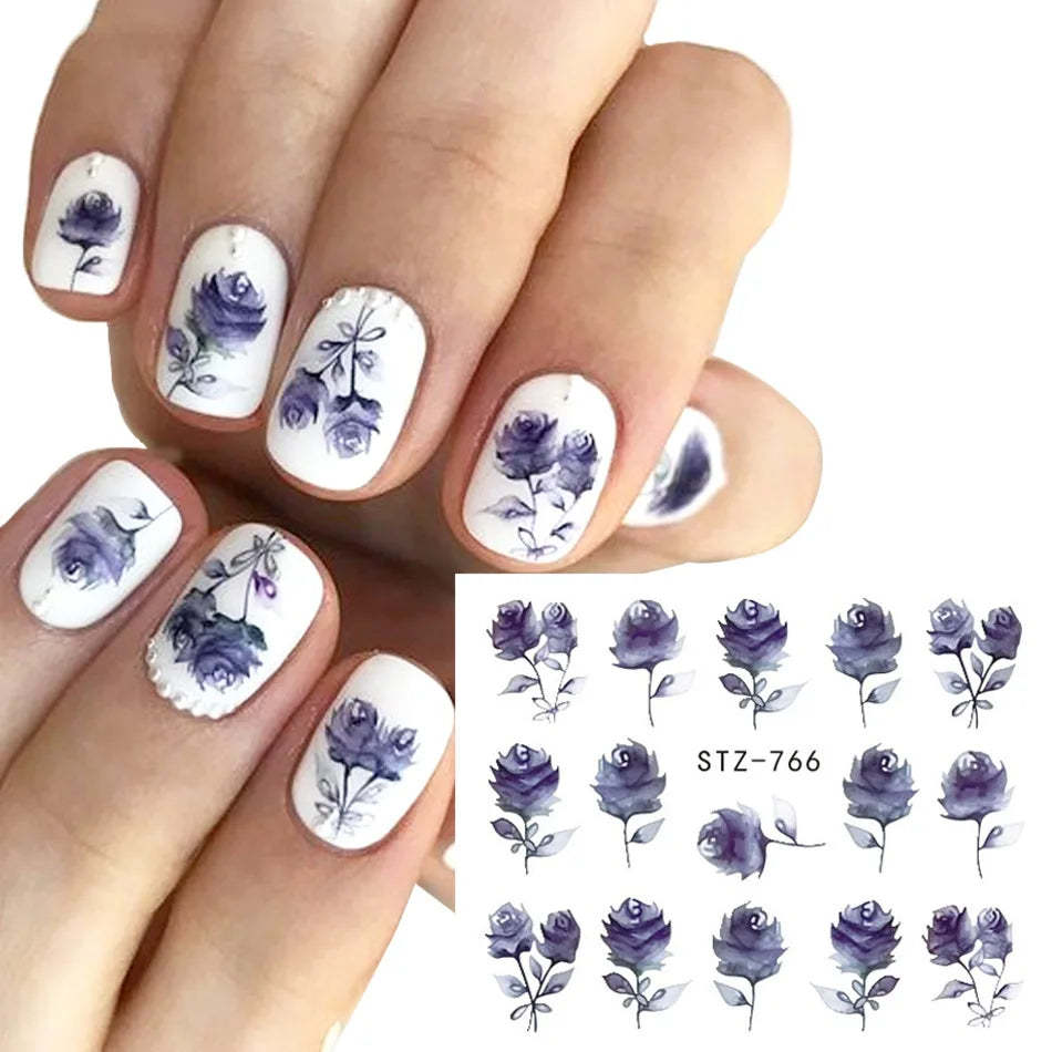 Nails Water Decals Abstract Pattern Nail Stickers Color Block Lines Leaf Flowers Sliders Manicures Foils Tips Black Art  Uñas
