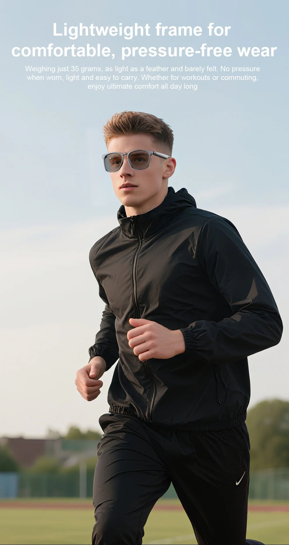 AI translation smart glasses with photochromic properties, Bluetooth for music playback and calls, multi-functional audio for dr