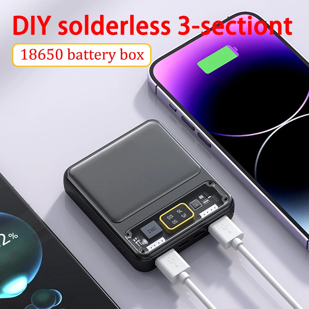 DIY 18650 Power Bank Case 4 in 1 Battery Charge Storage Box Shell Micro USB Type C with Flashlight For Charging Mobile Phones