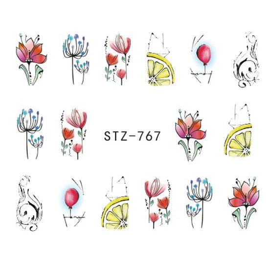 Nails Water Decals Abstract Pattern Nail Stickers Color Block Lines Leaf Flowers Sliders Manicures Foils Tips Black Art  Uñas