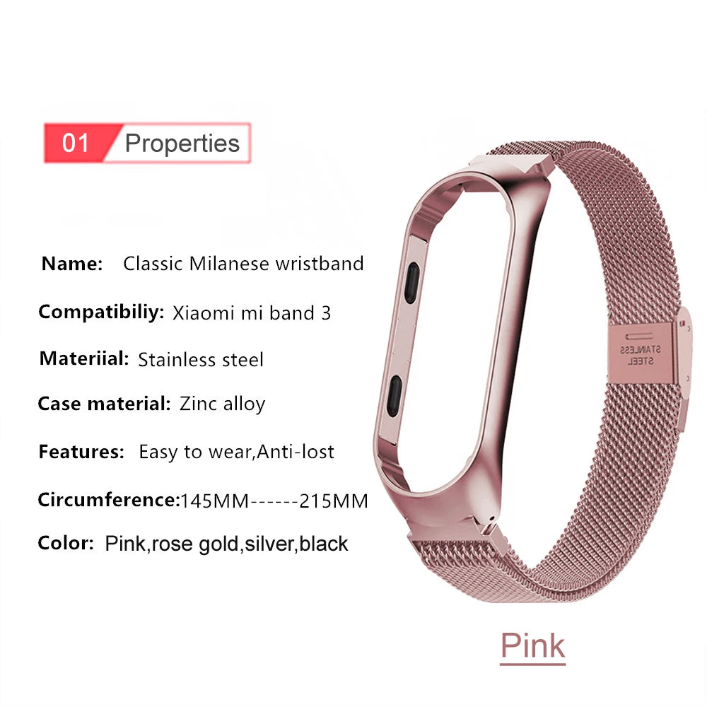 Smart Watch Strap For Xiaomi Mi Band 6 5 4 3 Watchbands Gold Sliver For Miband 6 5 4 Stainless Steel Sport Smartwatch Correas