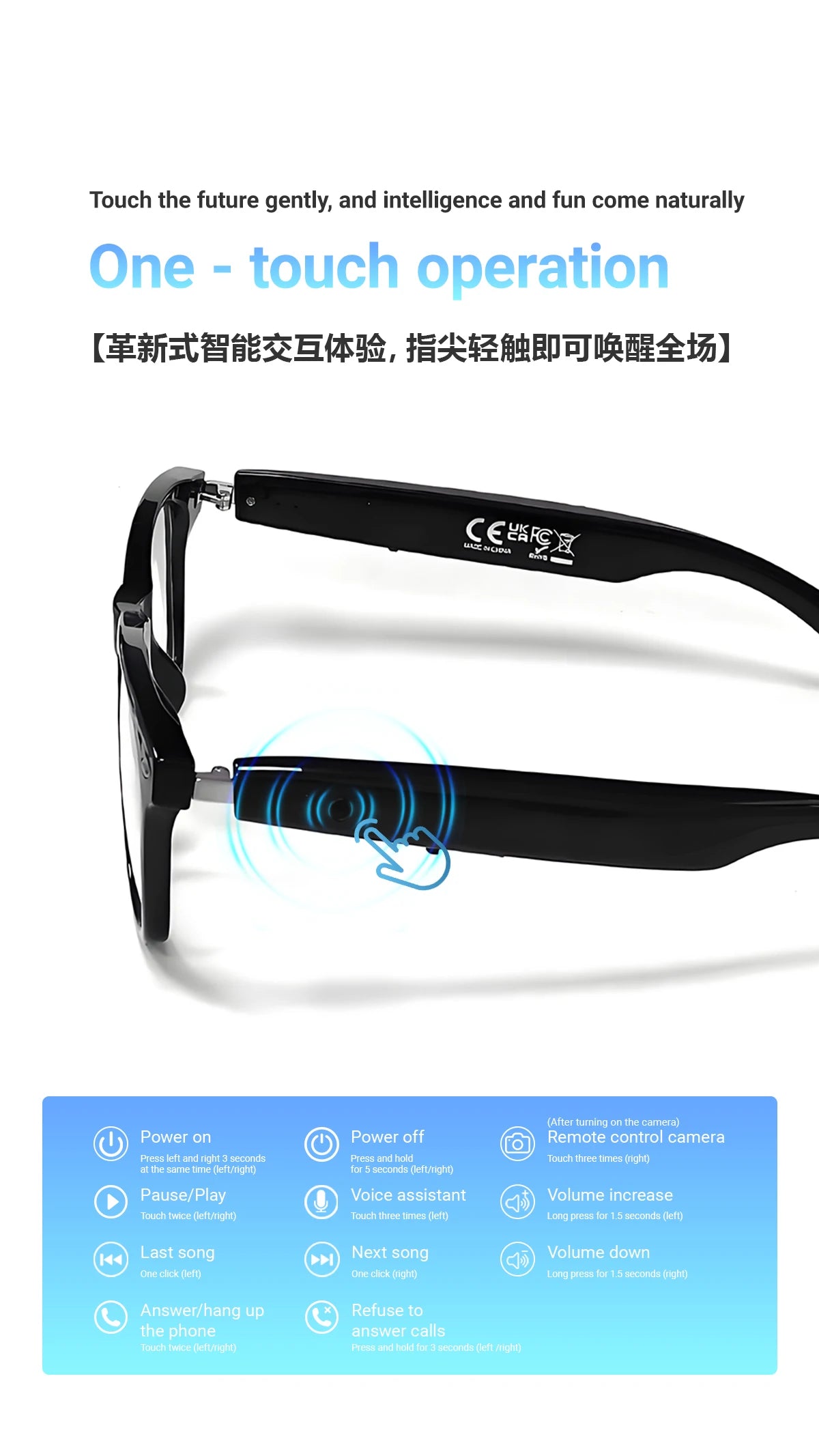 2025 Smart Glasses AI translation 100+ Languages Make Receive Calls Music Calling Noise Reduction Light BT TWS Glasses Men Women