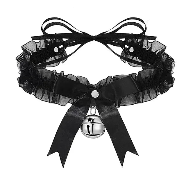 Lace Aesthetic Necklace Bow Knot Bell Choker Necklace Women's Cute Collar Gothic Simple Sexy Lovely Pendant Fashion Jewelry