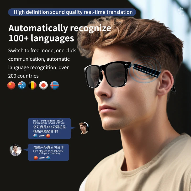 Smart Glasses with AI Navigation Listen Songs Bluetooth Call Voice Assistant Remote Camera Translate Language Smart Sunglasses