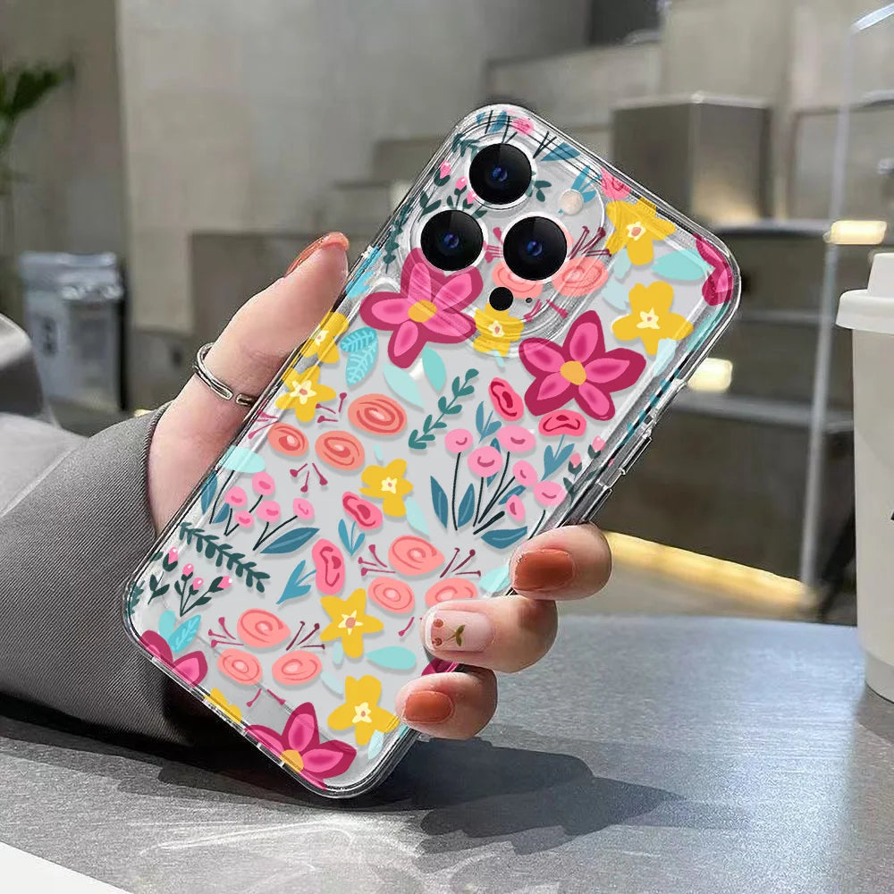Silicone Flower Phone Case For iPhone 11 Funda iPhone 13 14 15 16 Pro Max 12 XR X XS 7 8 Plus SE 14promax Shockproof Clear Cover