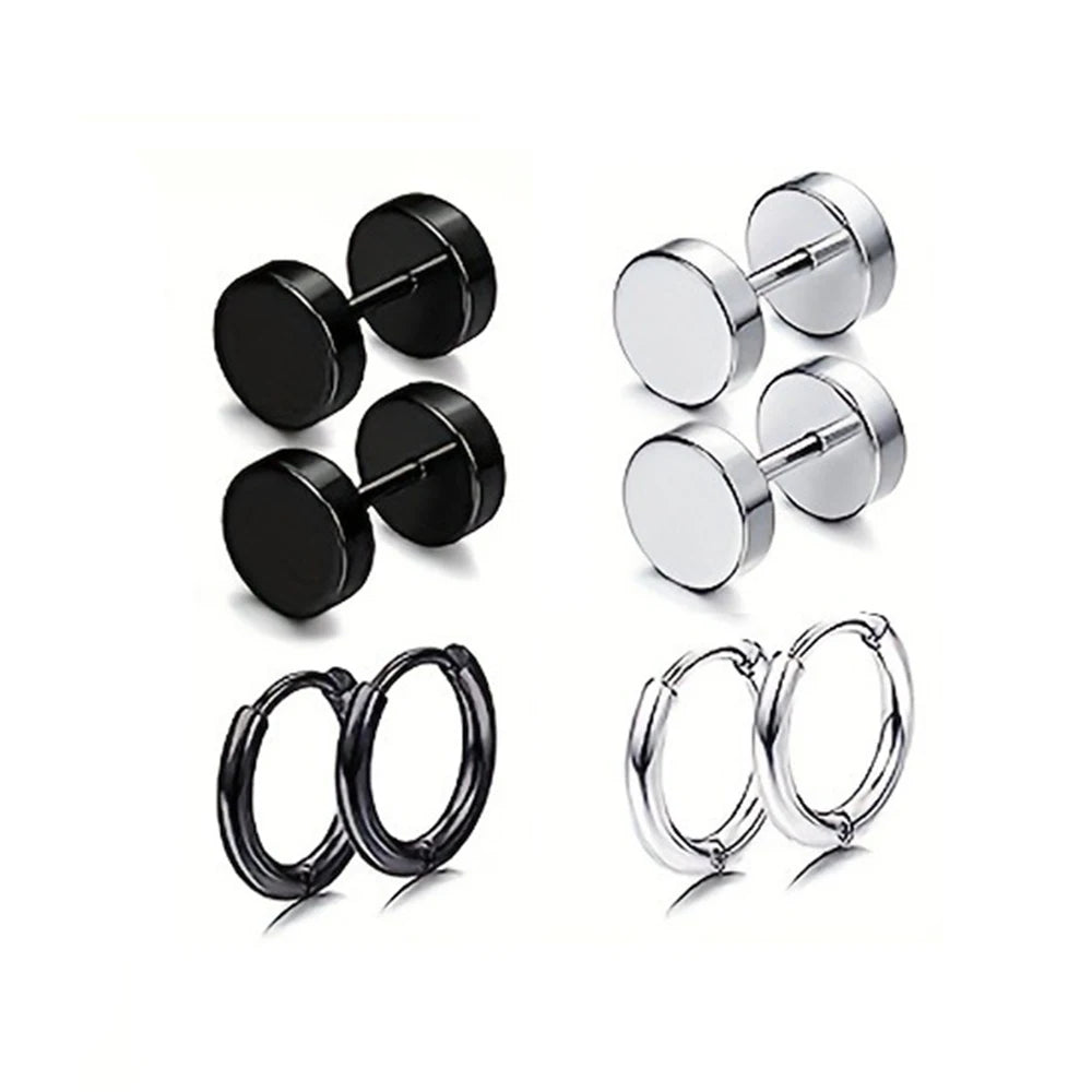 4-14 Pairs Earrings For Men, Black Earrings Mens Earrings, Stainless Steel Stud Earrings For Women Huggie Hoop Earrings Set