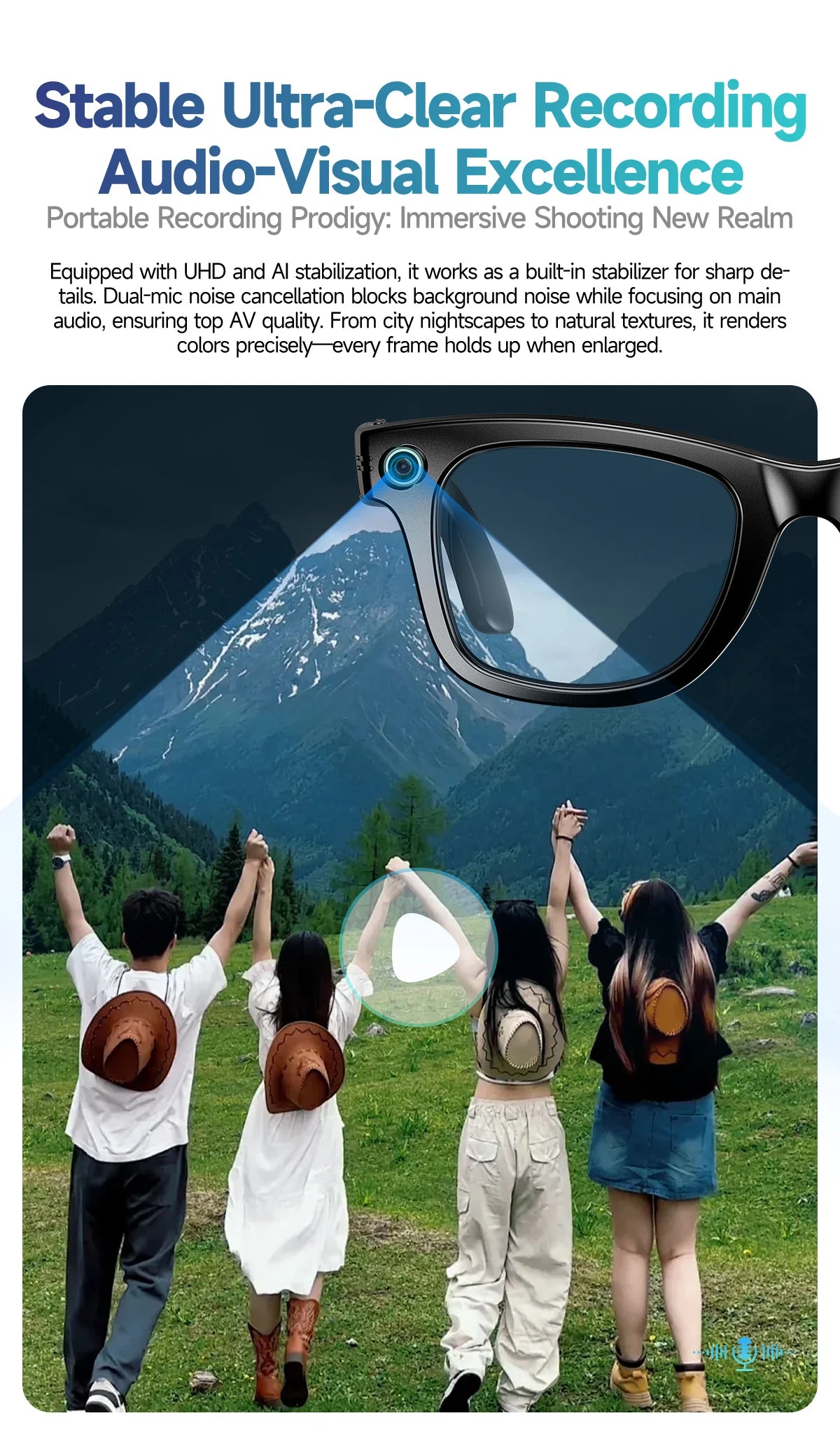 Fashion 8 Million Pixels SmartGlasses Recording Videos AI Photo Recognition Translation 270mAh IP65 Waterproof Bluetooth Glasses