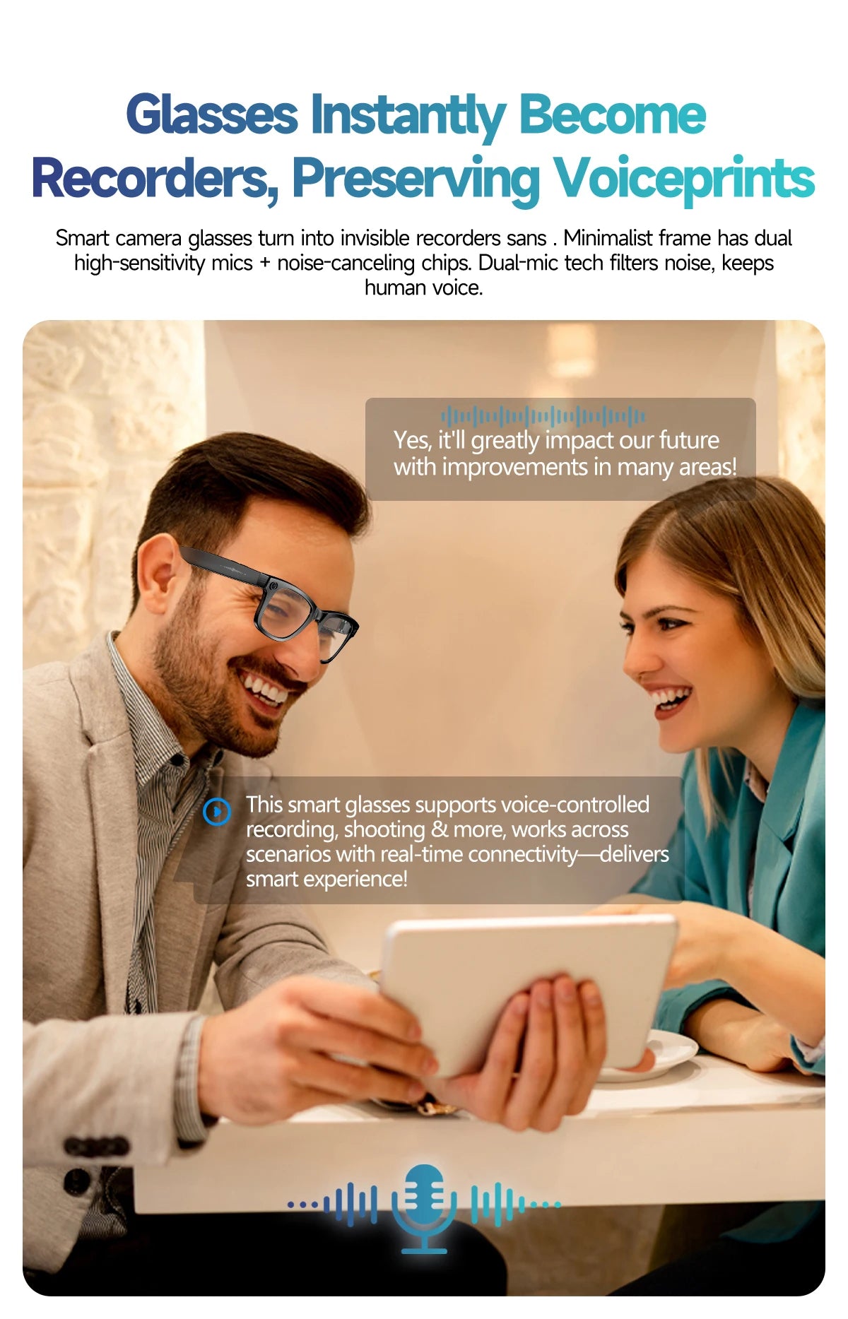 Fashion 8 Million Pixels SmartGlasses Recording Videos AI Photo Recognition Translation 270mAh IP65 Waterproof Bluetooth Glasses