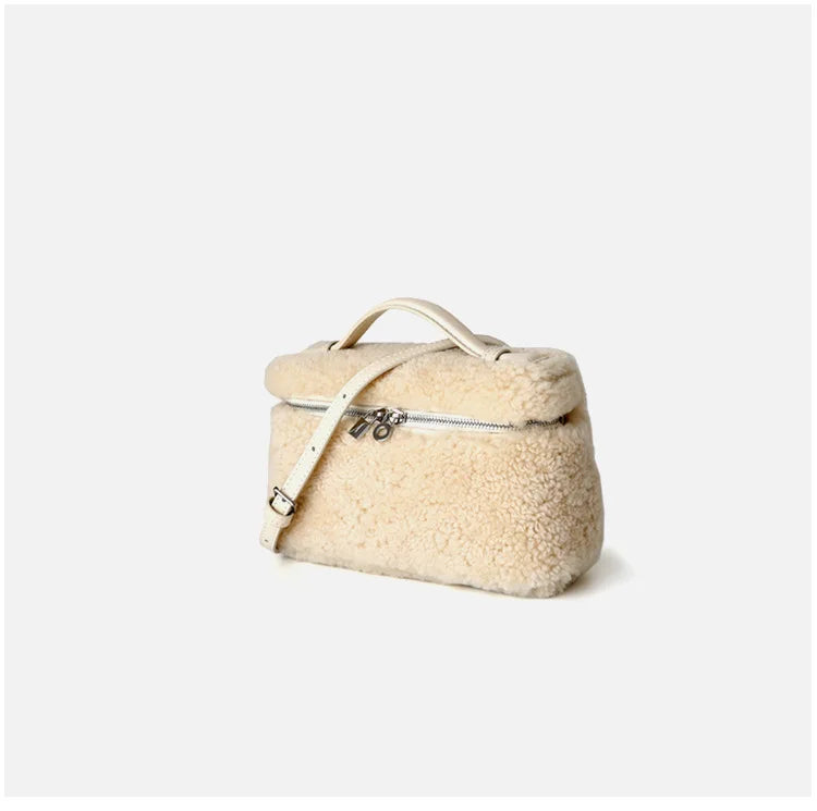 Ladies' bag 2025 new high-end retro wool lamb hand-held box bag niche design single shoulder crossbody bag