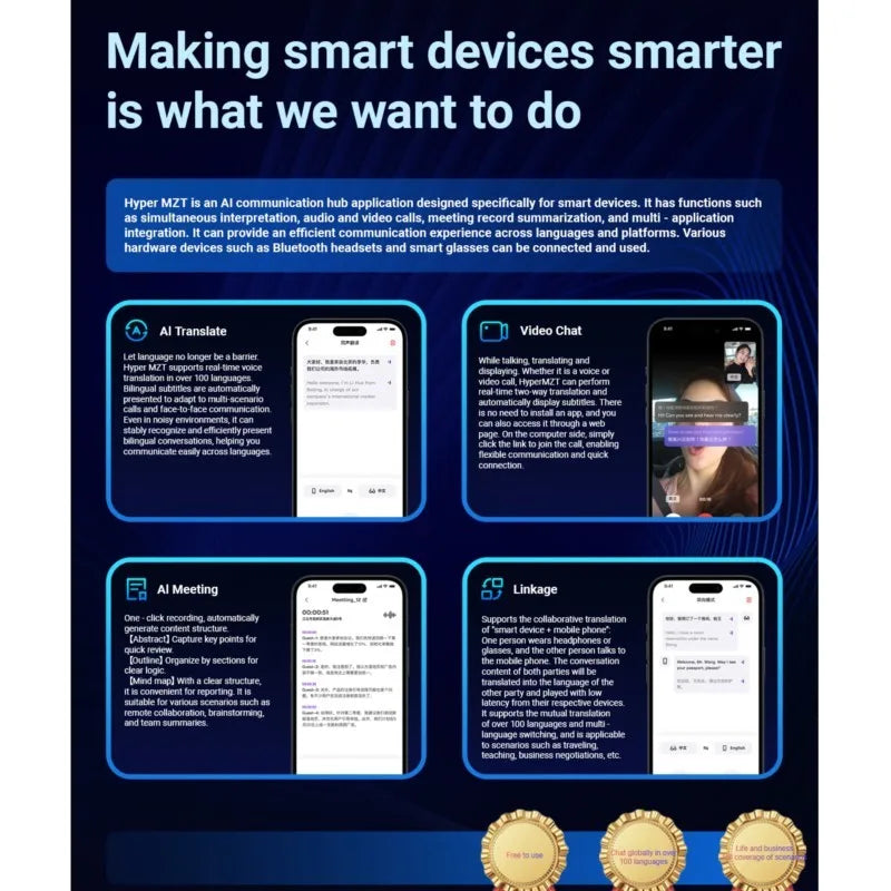 2025 Smart Glasses AI translation 100+ Languages Make Receive Calls Music Calling Noise Reduction Light BT TWS Glasses Men Women