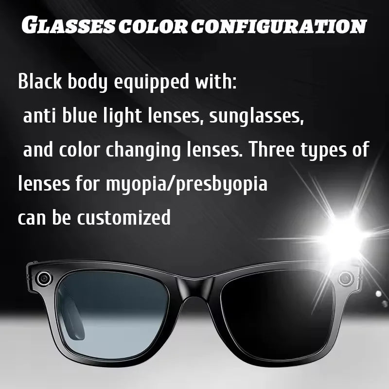 Fashion 8 Million Pixels SmartGlasses Recording Videos AI Photo Recognition Translation 270mAh IP65 Waterproof Bluetooth Glasses