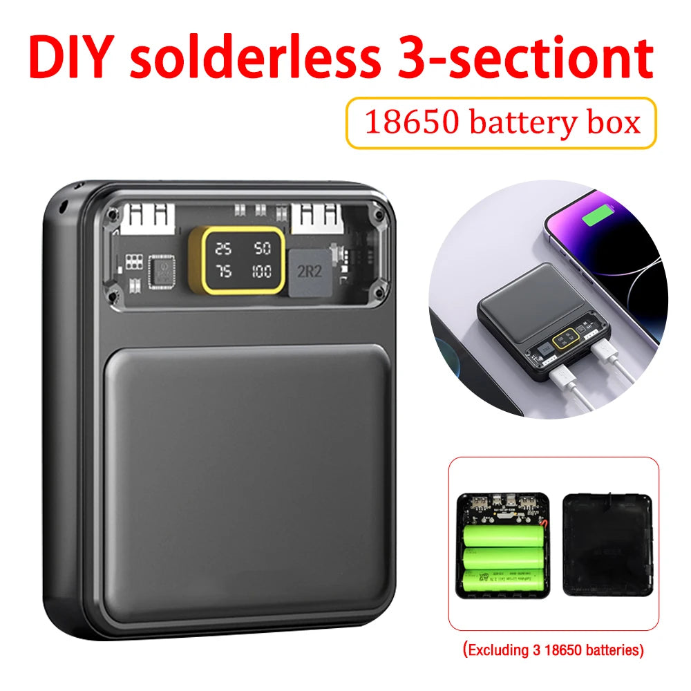 DIY 18650 Power Bank Case 4 in 1 Battery Charge Storage Box Shell Micro USB Type C with Flashlight For Charging Mobile Phones