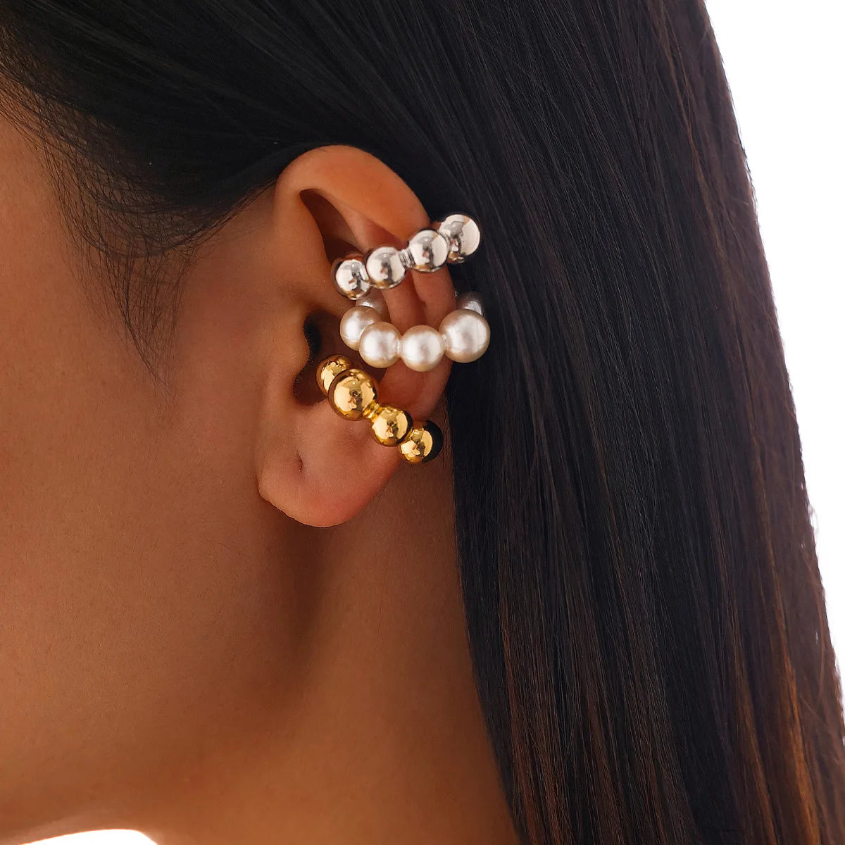 Three Pieces Set Pearls Without Ear Holes Clip Earrings for Women Fashion Customized Jewelry Minimalist Accessories Wholesale