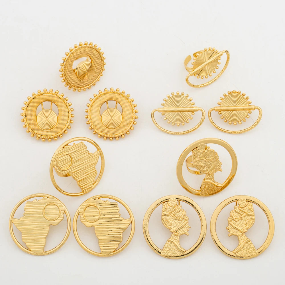 New 18 Gold Plated Jewelry Set For Women Design Dubai Fashion Earrings and Ring Set African Bridal Wedding Jewelry Party Gift