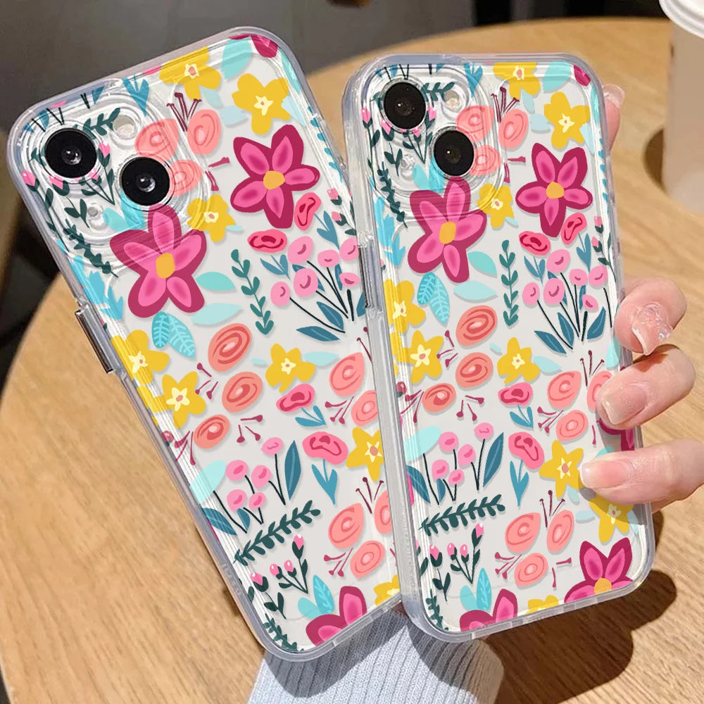 Silicone Flower Phone Case For iPhone 11 Funda iPhone 13 14 15 16 Pro Max 12 XR X XS 7 8 Plus SE 14promax Shockproof Clear Cover