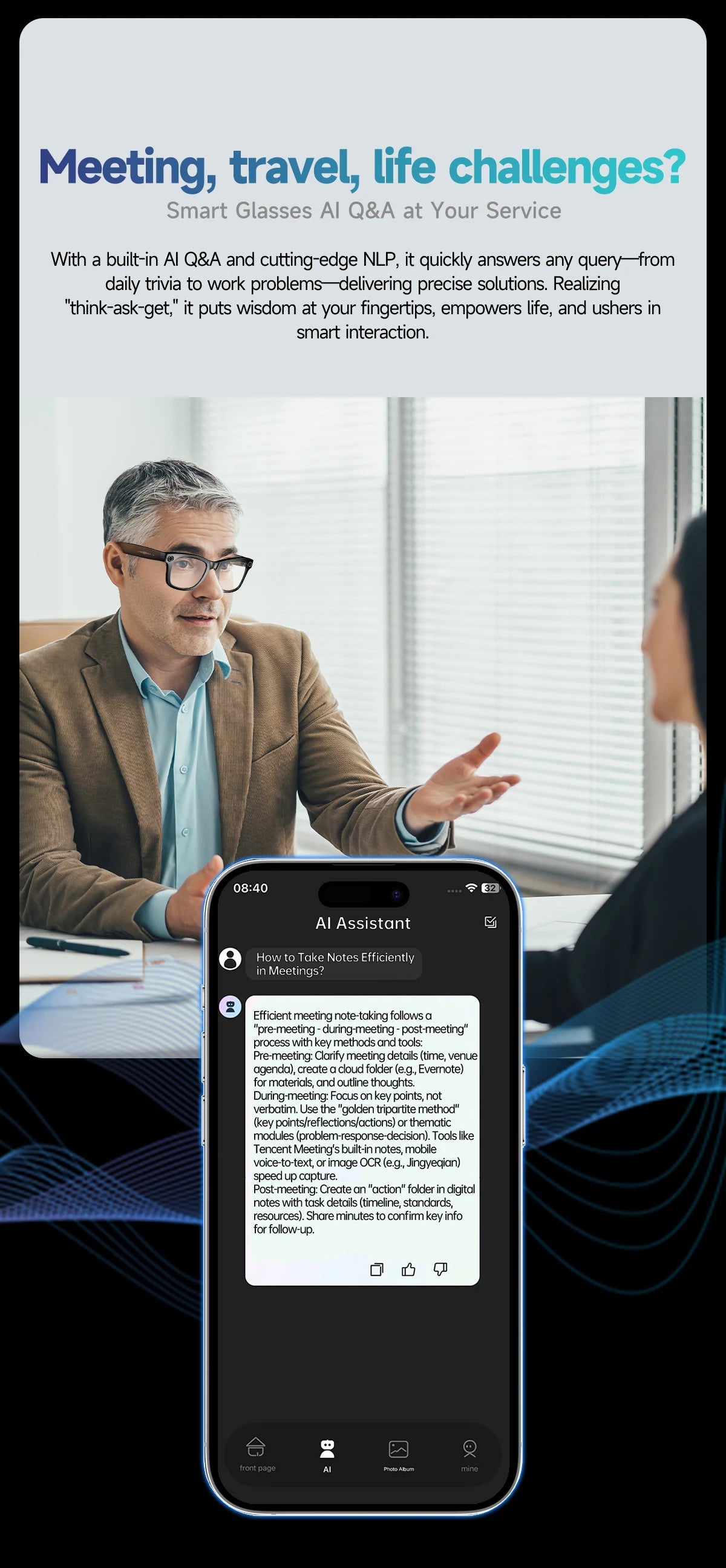 Fashion 8 Million Pixels SmartGlasses Recording Videos AI Photo Recognition Translation 270mAh IP65 Waterproof Bluetooth Glasses