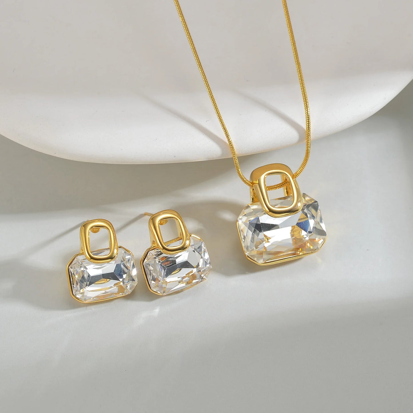 Freeteeme Various Style Necklace Earrings Set for Women Stainless Steel Bow Zircon Pendant Ear Studs Jewelry Set Birthday Gifts