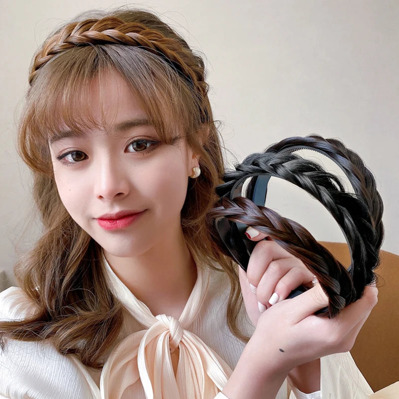 Wig Twist Headbands for Women Wide Fishbone Braids Hairbands Handmade Retro Head Hoop Hair Styling Headwear Hair Accessories