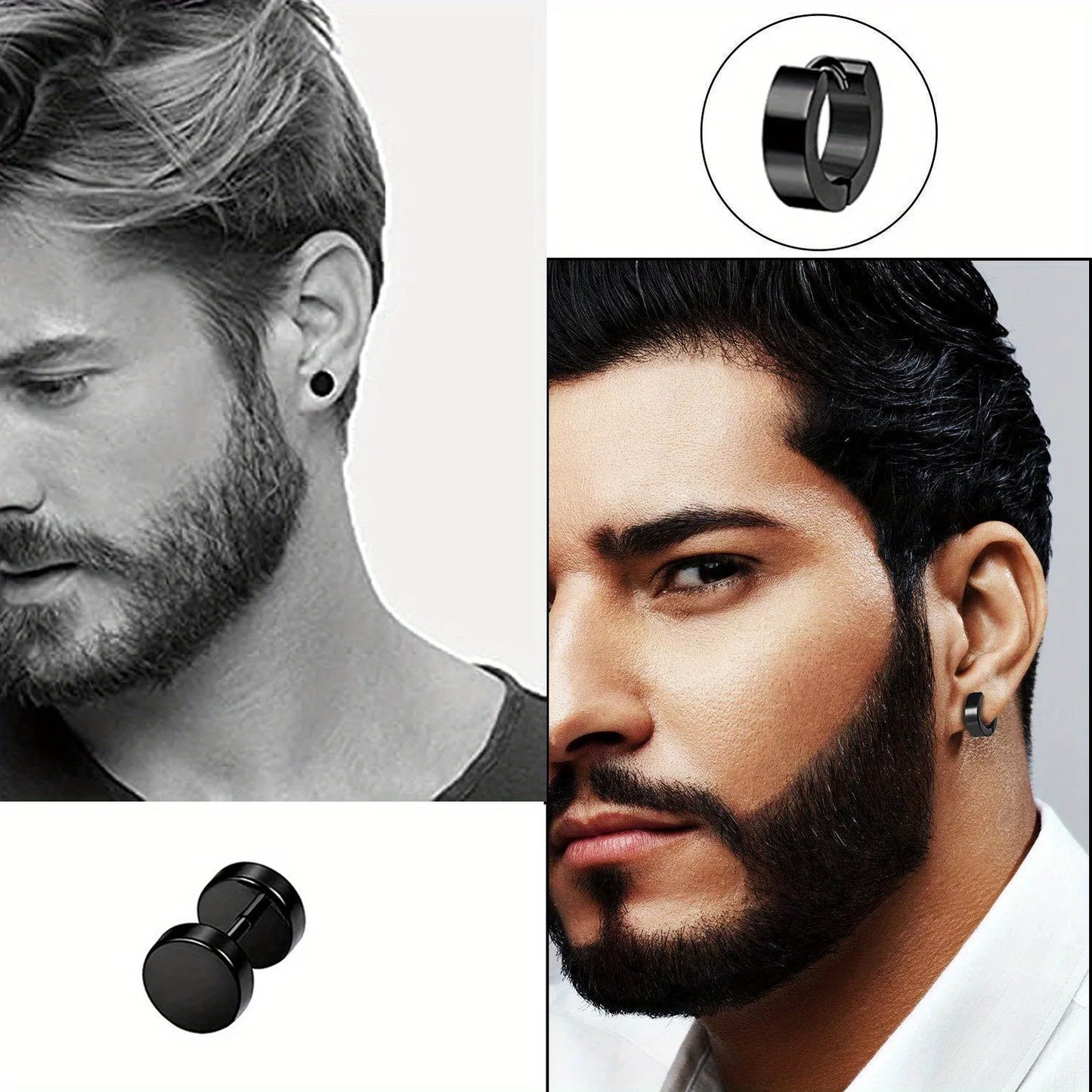 4-14 Pairs Earrings For Men, Black Earrings Mens Earrings, Stainless Steel Stud Earrings For Women Huggie Hoop Earrings Set