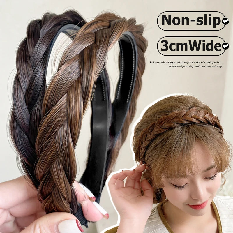 Wig Twist Headbands for Women Wide Fishbone Braids Hairbands Handmade Retro Head Hoop Hair Styling Headwear Hair Accessories