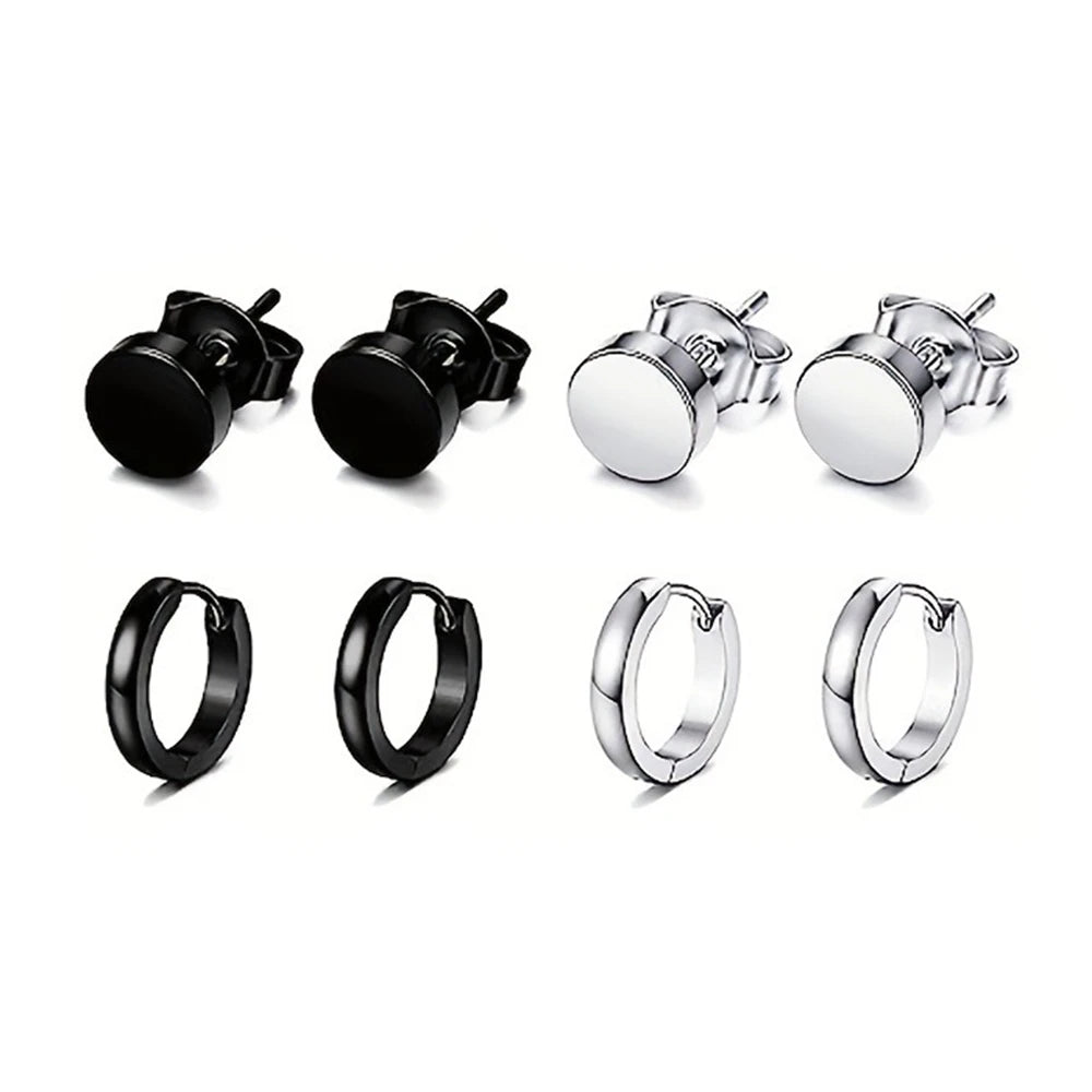 4-14 Pairs Earrings For Men, Black Earrings Mens Earrings, Stainless Steel Stud Earrings For Women Huggie Hoop Earrings Set